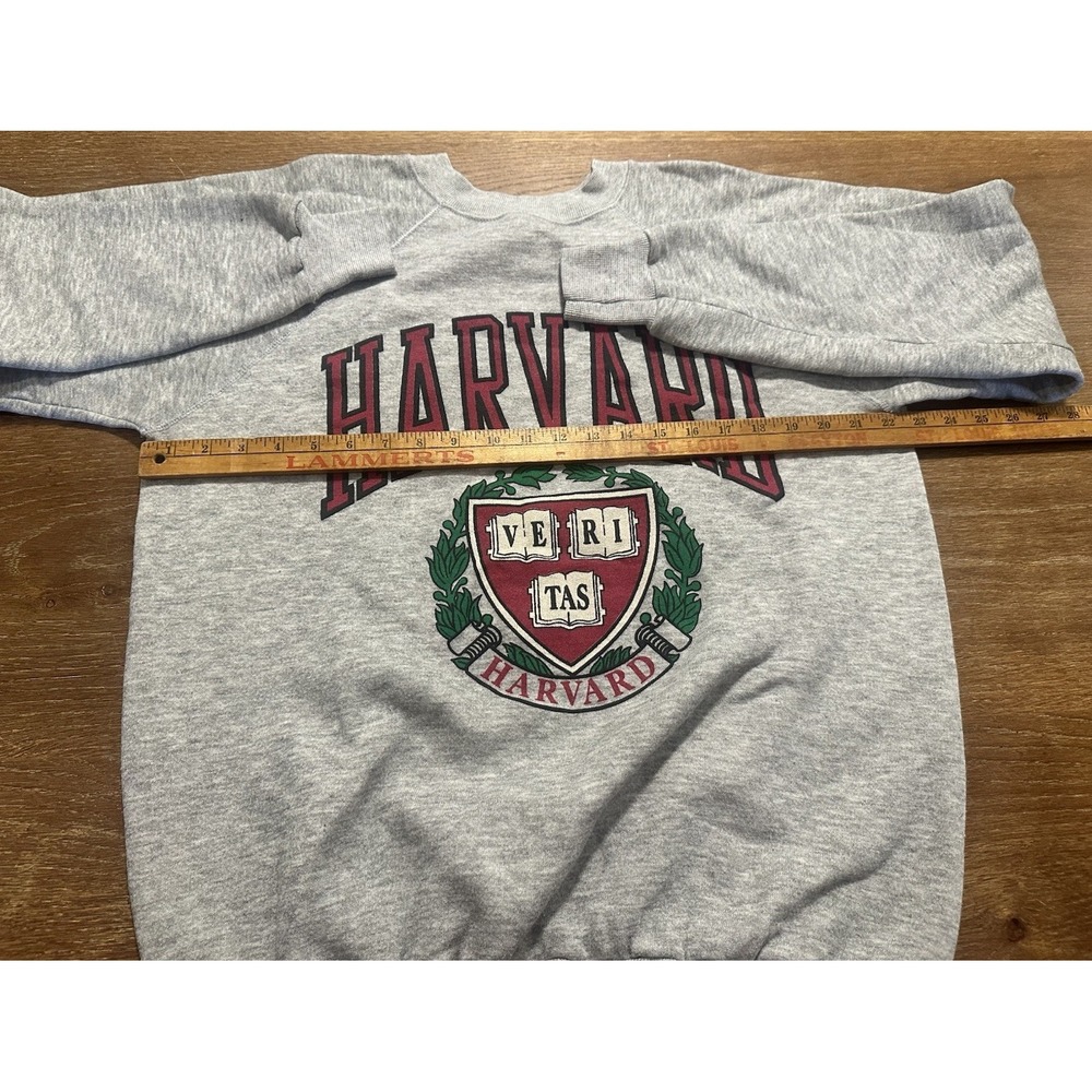 Vintage 90s Harvard University College Emblem Graphic Grey Crewneck Size XL - Picture 5 of 8